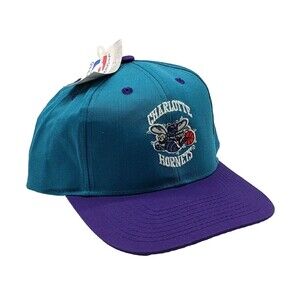 ​Vtg 90s FreshCaps Charlotte Hornets NBA Snapback Hat Cap Teal Purple Logo NOS